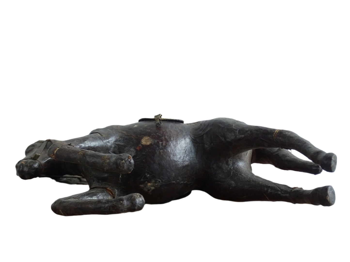 Distressed antique leather horse figurine for vintage shelf decor