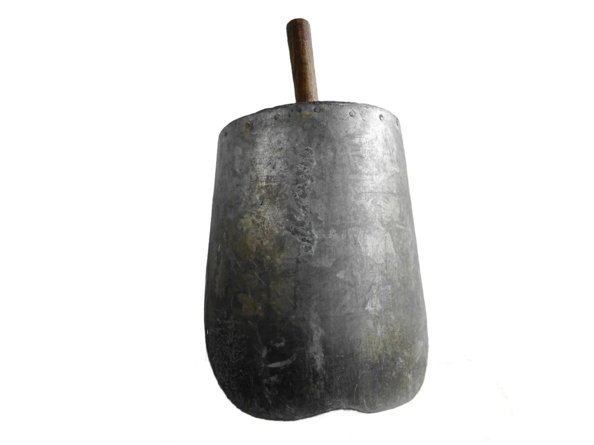 Rustic French antique grain scoop with a galvanised metal scoop and wooden handle with patina. Farmhouse decor.