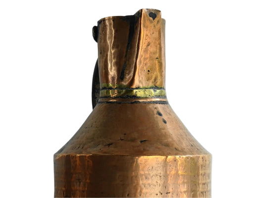 French antique hammered copper pitcher with flared base. Antique copper ewer for a French farmhouse decor.
