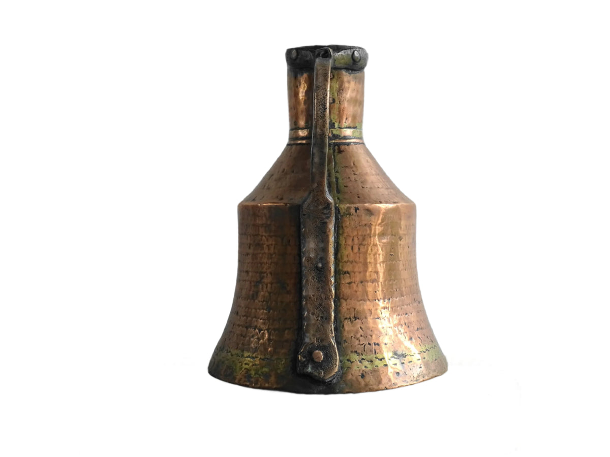 French antique hammered copper pitcher with flared base. Antique copper ewer for a French farmhouse decor.