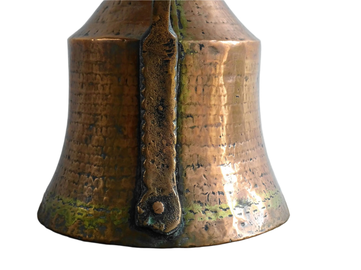 French antique hammered copper pitcher with flared base. Antique copper ewer for a French farmhouse decor.