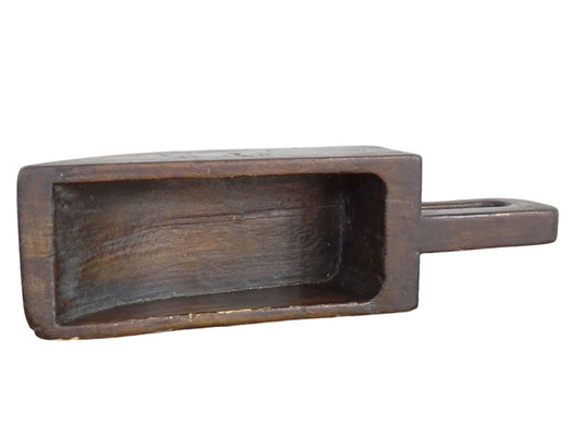 French antique wooden grain scoop with a rich patina, hand-carved grain scoop for rustic French farmhouse decor