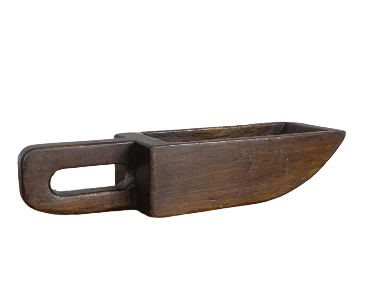 French antique wooden grain scoop with a rich patina, hand-carved grain scoop for rustic French farmhouse decor