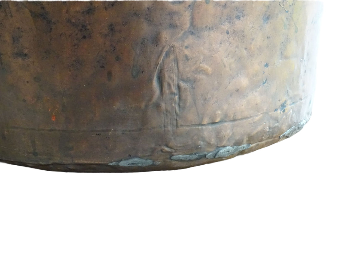Large Antique French Copper Cauldron or Cooking Pot with Wrought Iron Handle