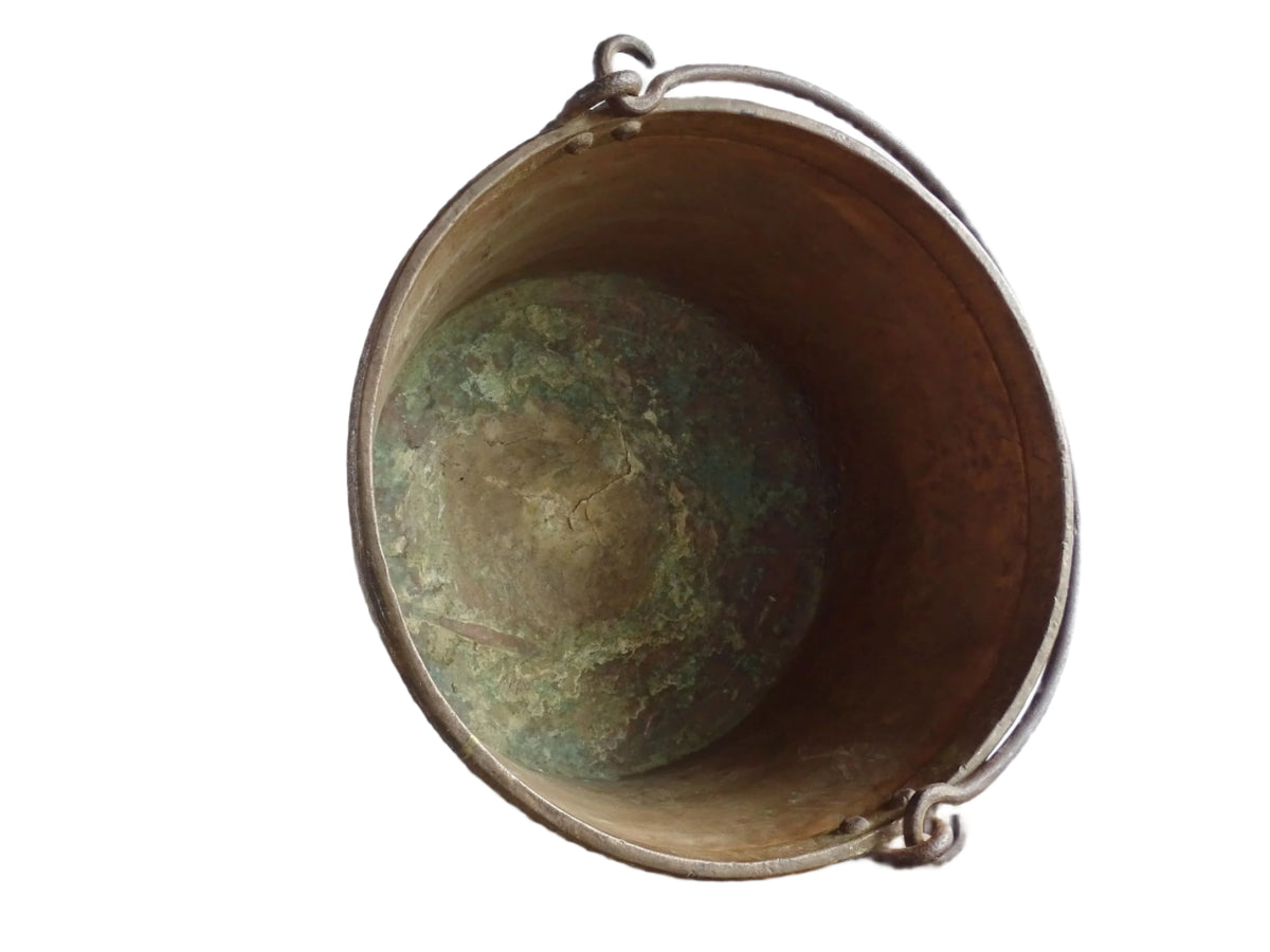Large Antique French Copper Cauldron or Cooking Pot with Wrought Iron Handle