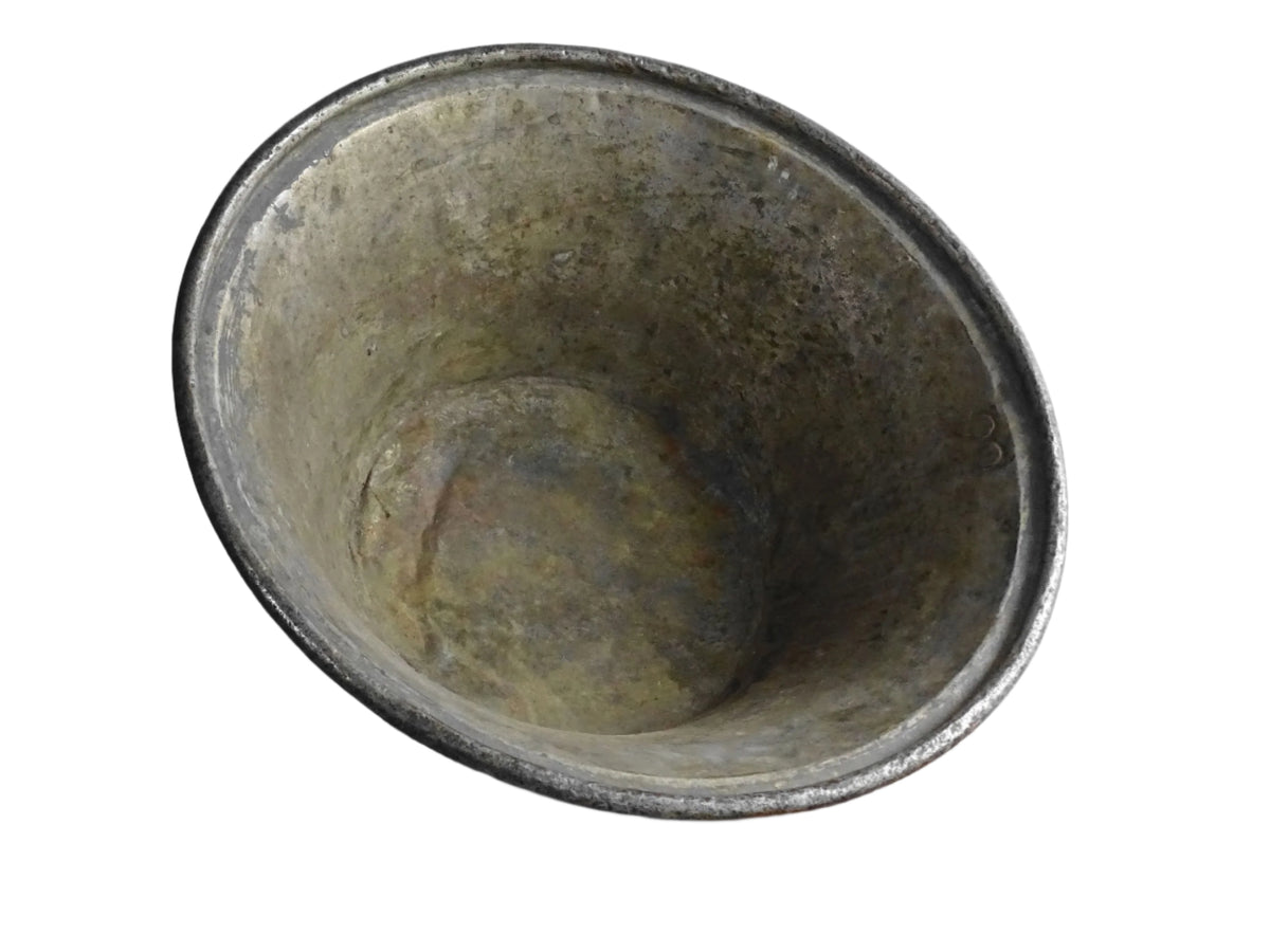 Large French antique copper bowl, it has an aged exterior with a warm patina and a tinned copper interior. It has a flared shape and substantial size. French farmhouse aesthetic decor.
