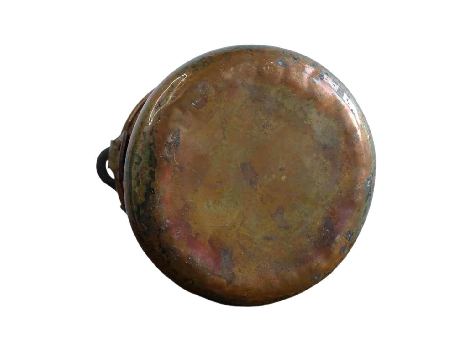 Small Antique Copper Cauldron or Cooking Pot with Wrought Iron Handle