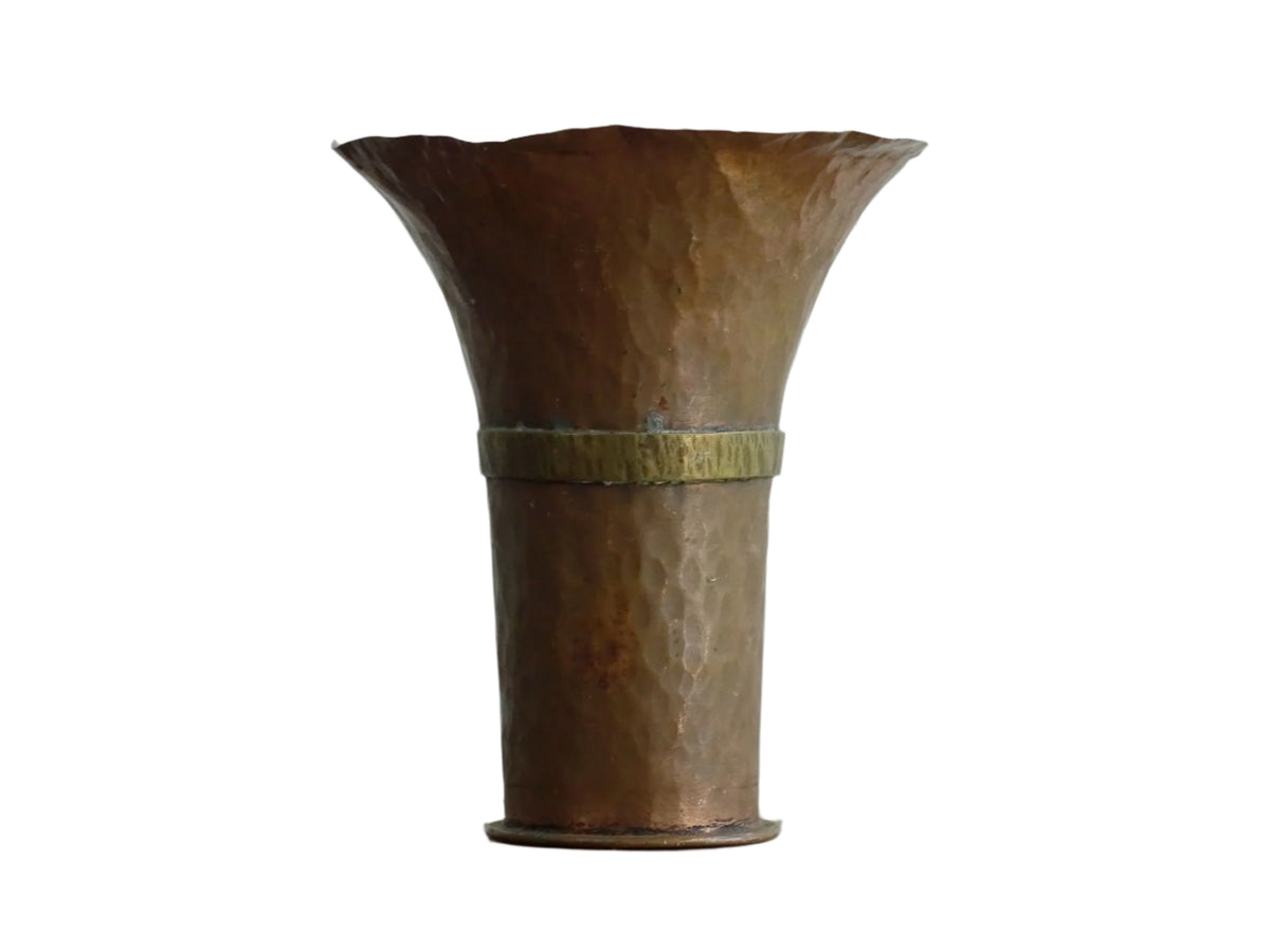 Vintage French Hammered Copper Vase with Brass Band