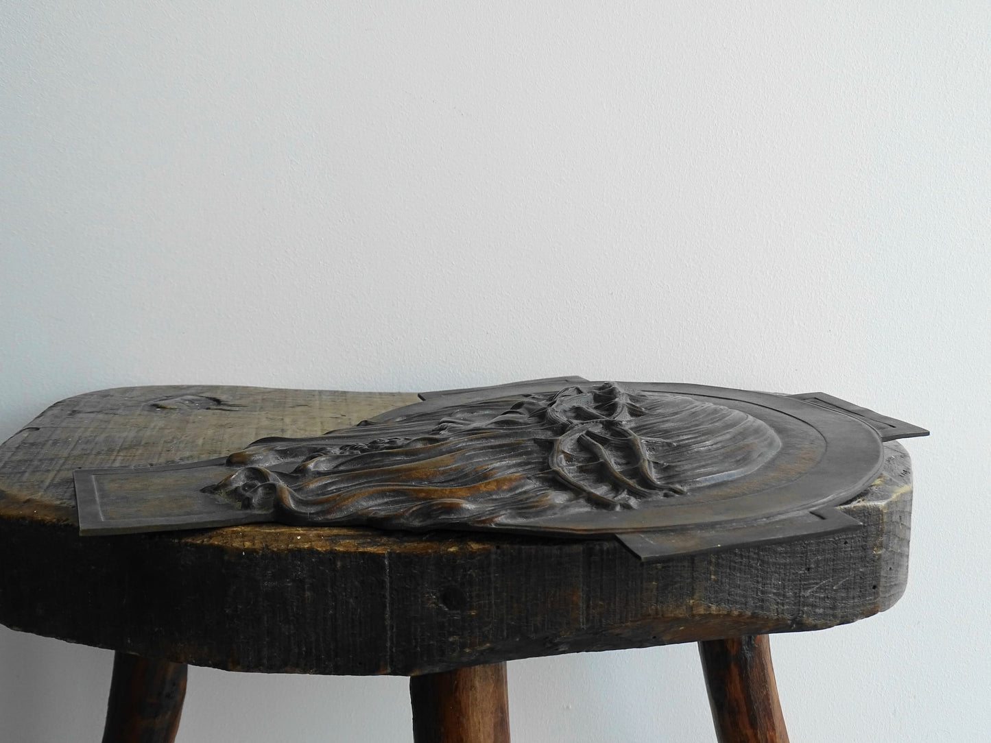 Vintage bronze relief plaque depicting Christ with the crown of thorns