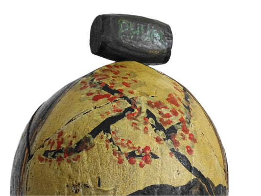 Vintage Coconut Souvenir Trinket Box with a Painted Beach Scene