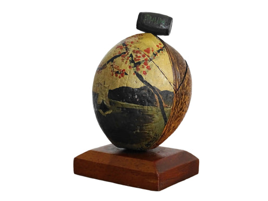 Vintage Coconut Souvenir Trinket Box with a Painted Beach Scene