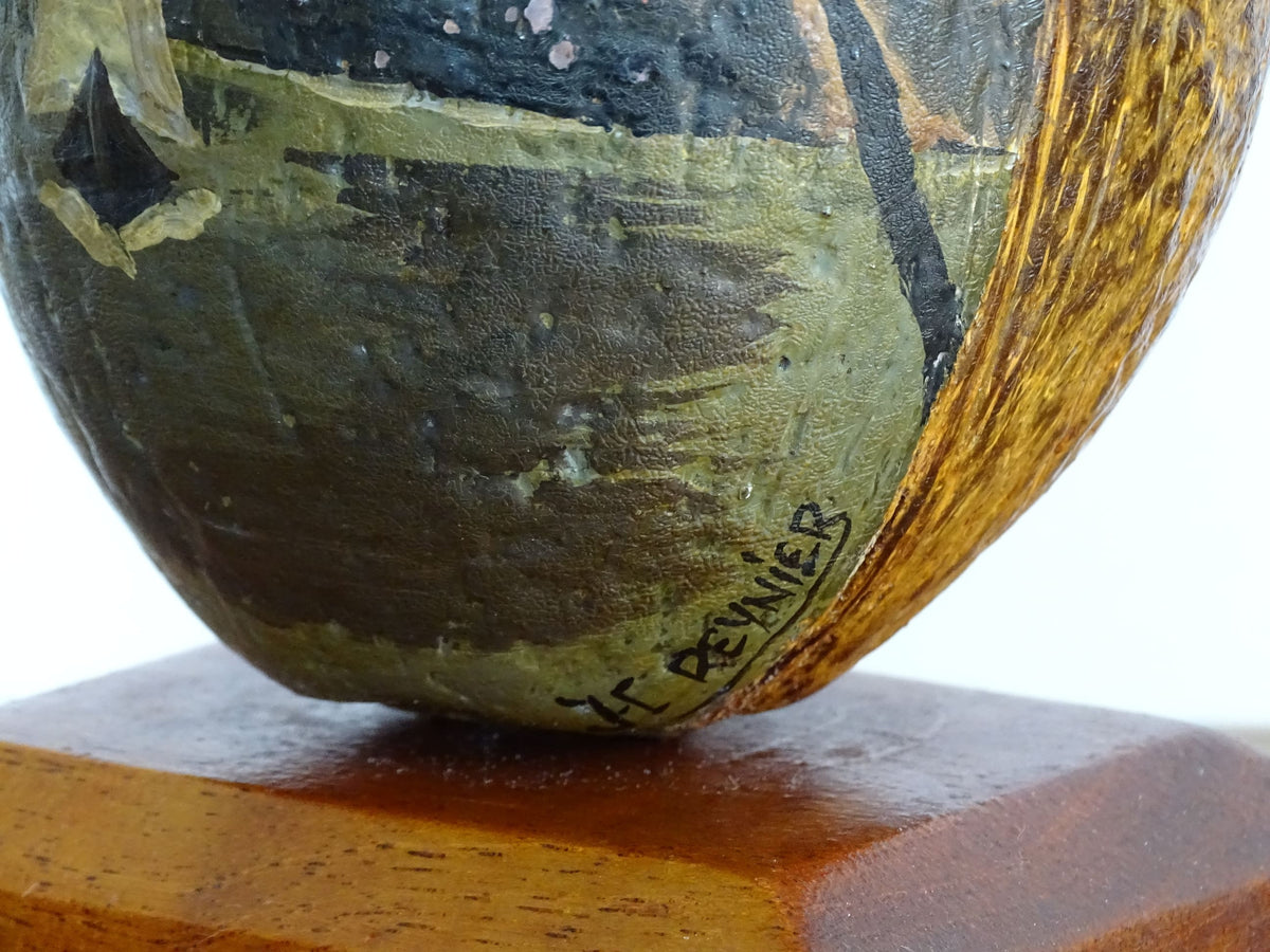Vintage Coconut Souvenir Trinket Box with a Painted Beach Scene