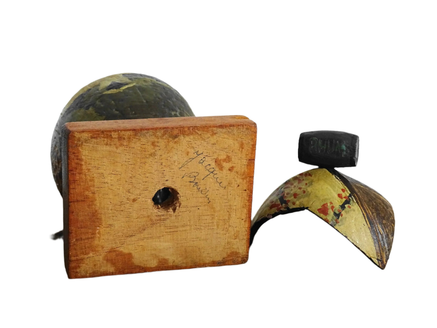 Vintage Coconut Souvenir Trinket Box with a Painted Beach Scene