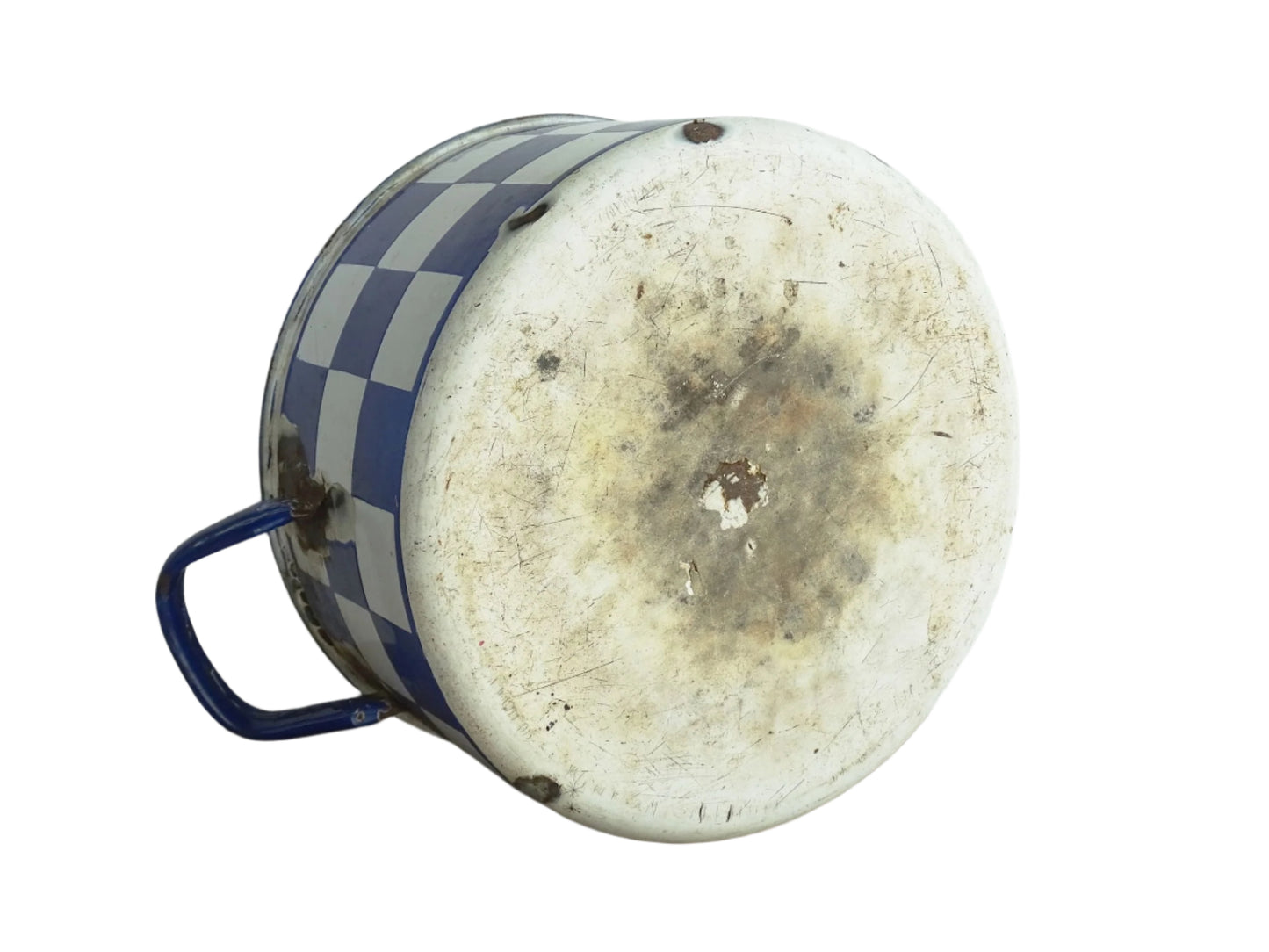 Vintage French Blue and White Enamel Casserole with Checks