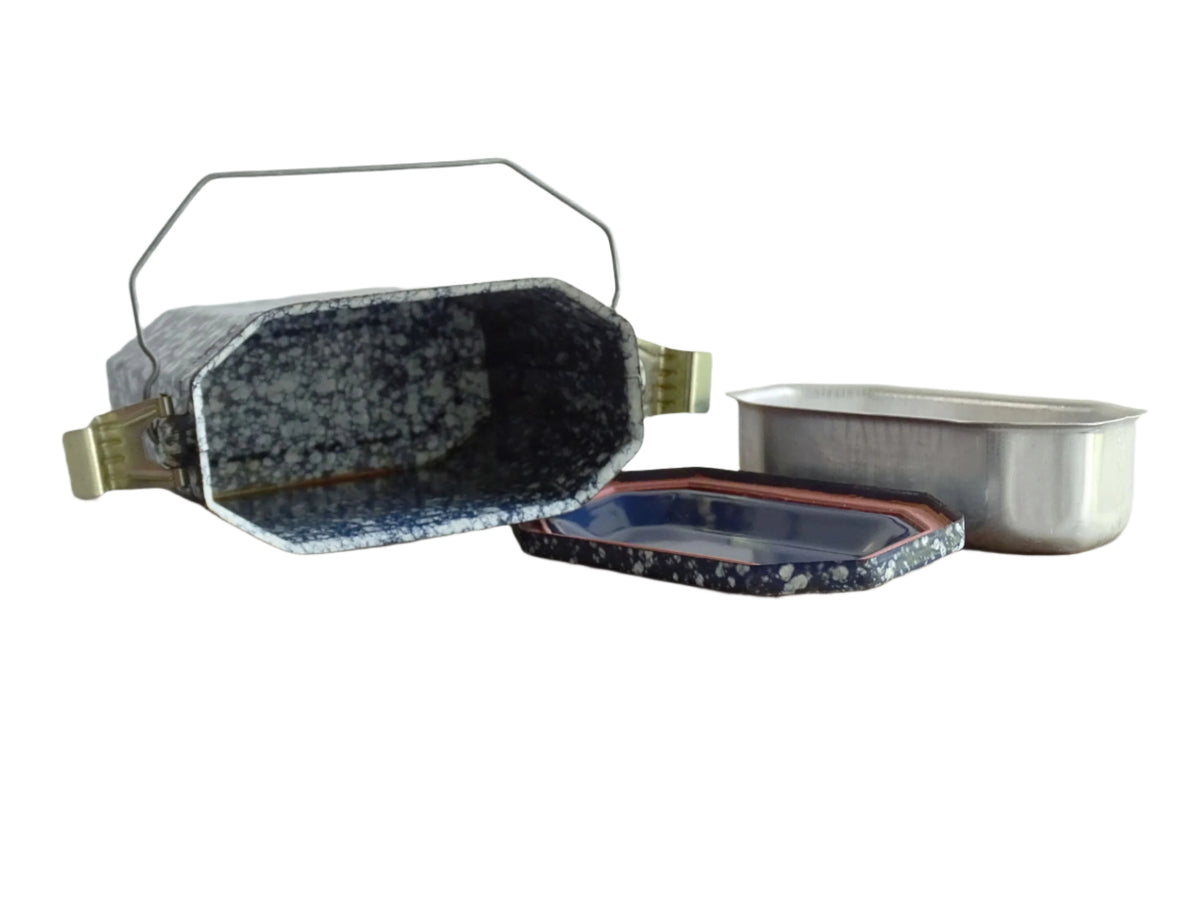 Vintage French Graniteware Enamel Lunch Box Container