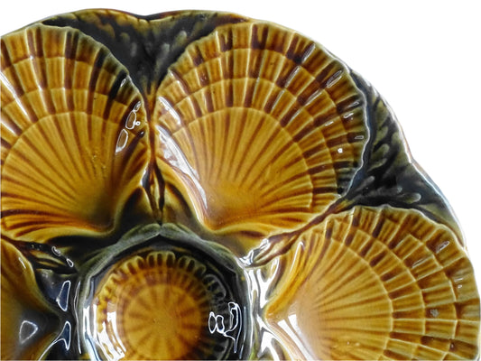 Vintage French Sarreguemines Brown Oyster Plate