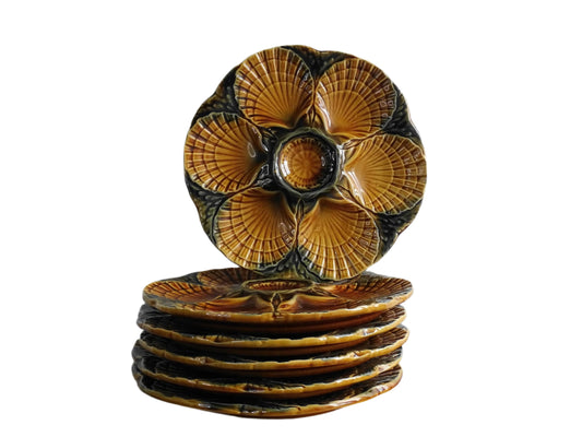 Vintage French Sarreguemines Brown Oyster Plate