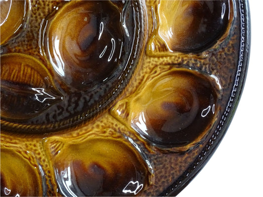 Vintage French Brown Oyster Serving Plate by St Clément