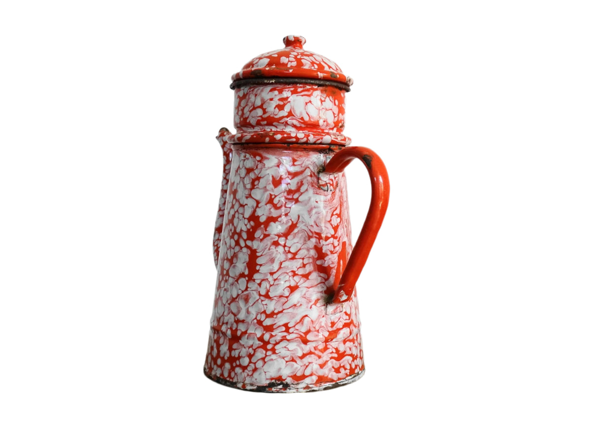 Vintage French Red and White Enamel Coffee Pot
