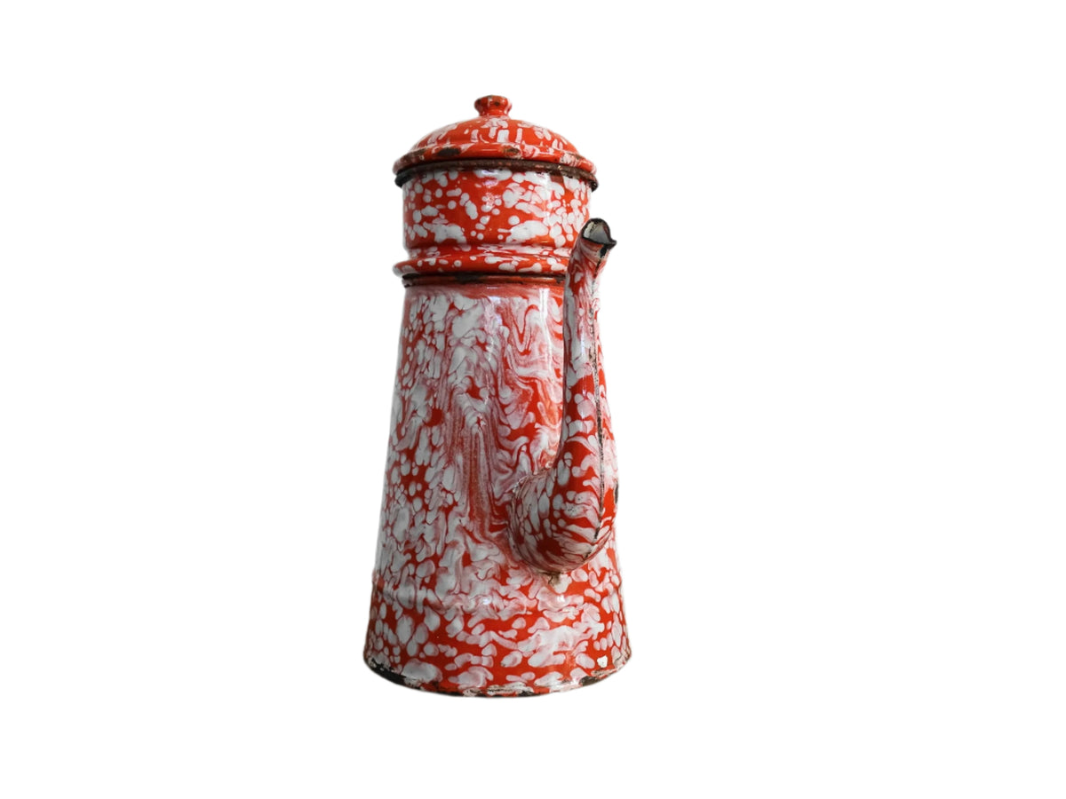 Vintage French Red and White Enamel Coffee Pot