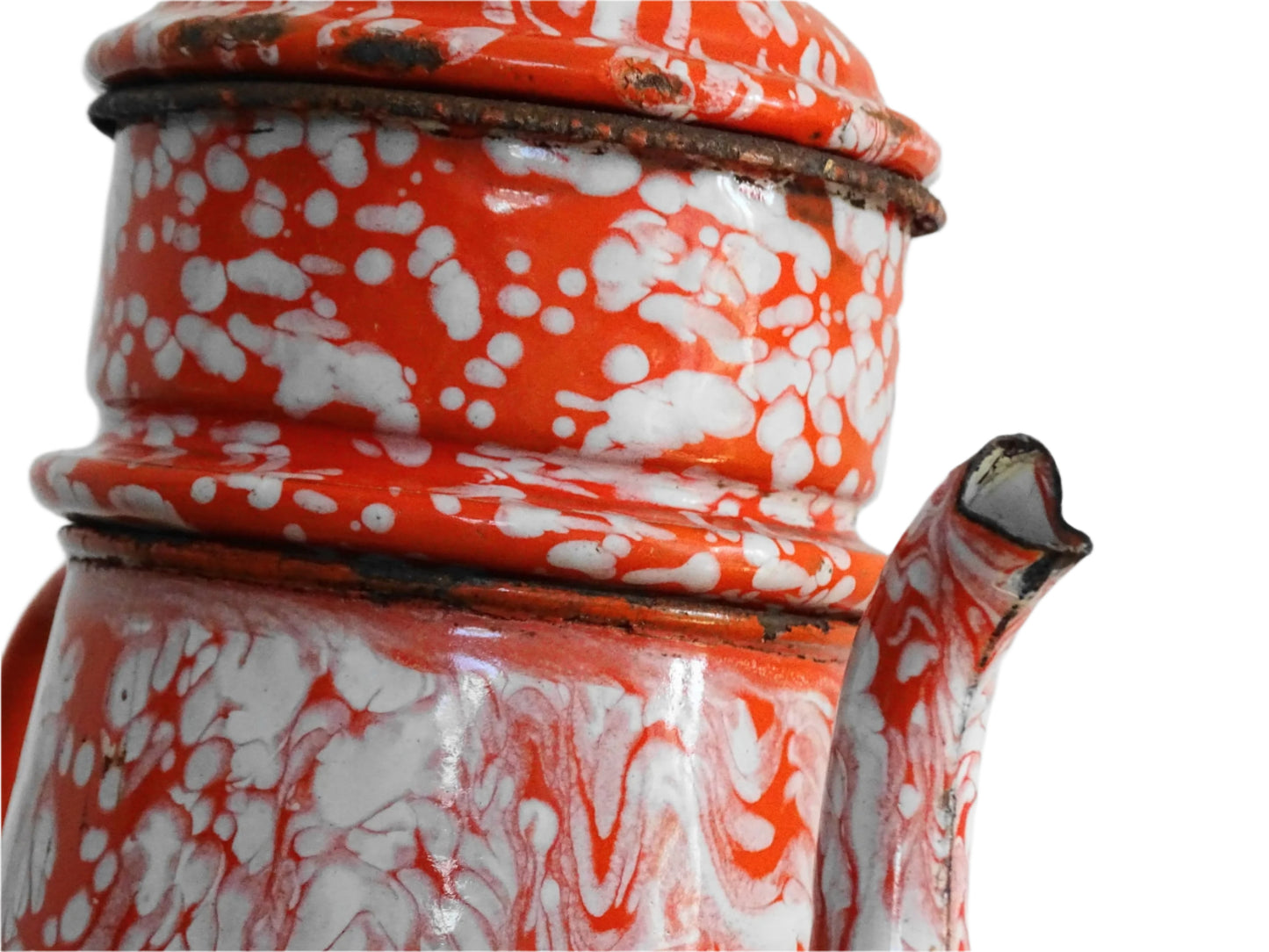 Vintage French Red and White Enamel Coffee Pot