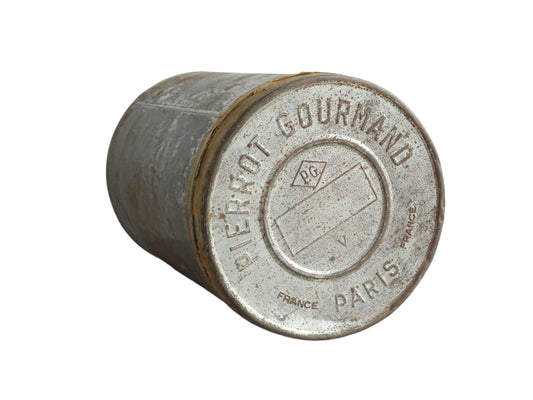 Vintage French Shop Display Pierrot Gourmand Tin, Silver Tin