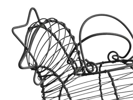 Vintage French Wire Egg Basket in the Shape of a Chicken or Hen