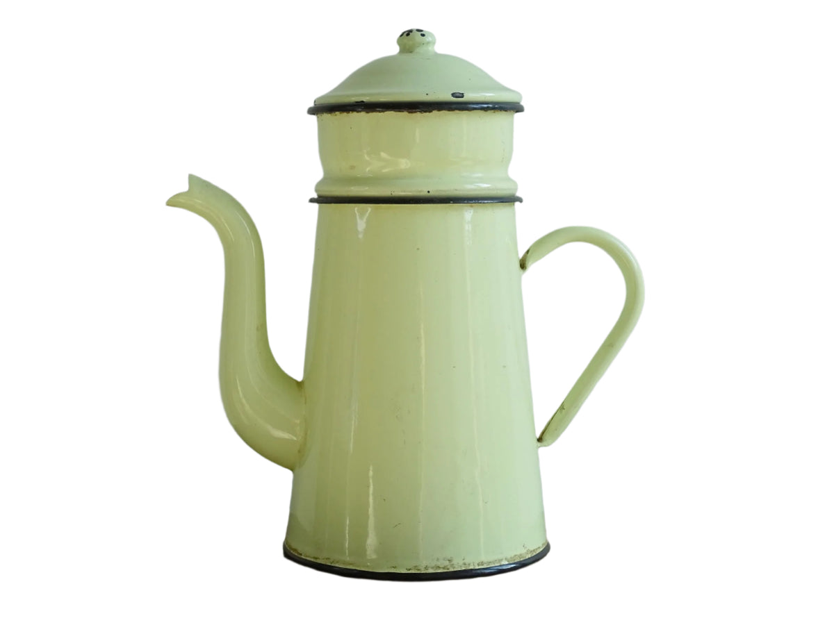 Vintage French Enamel Yellow Coffee Pot