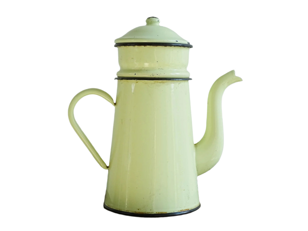 Vintage French Enamel Yellow Coffee Pot