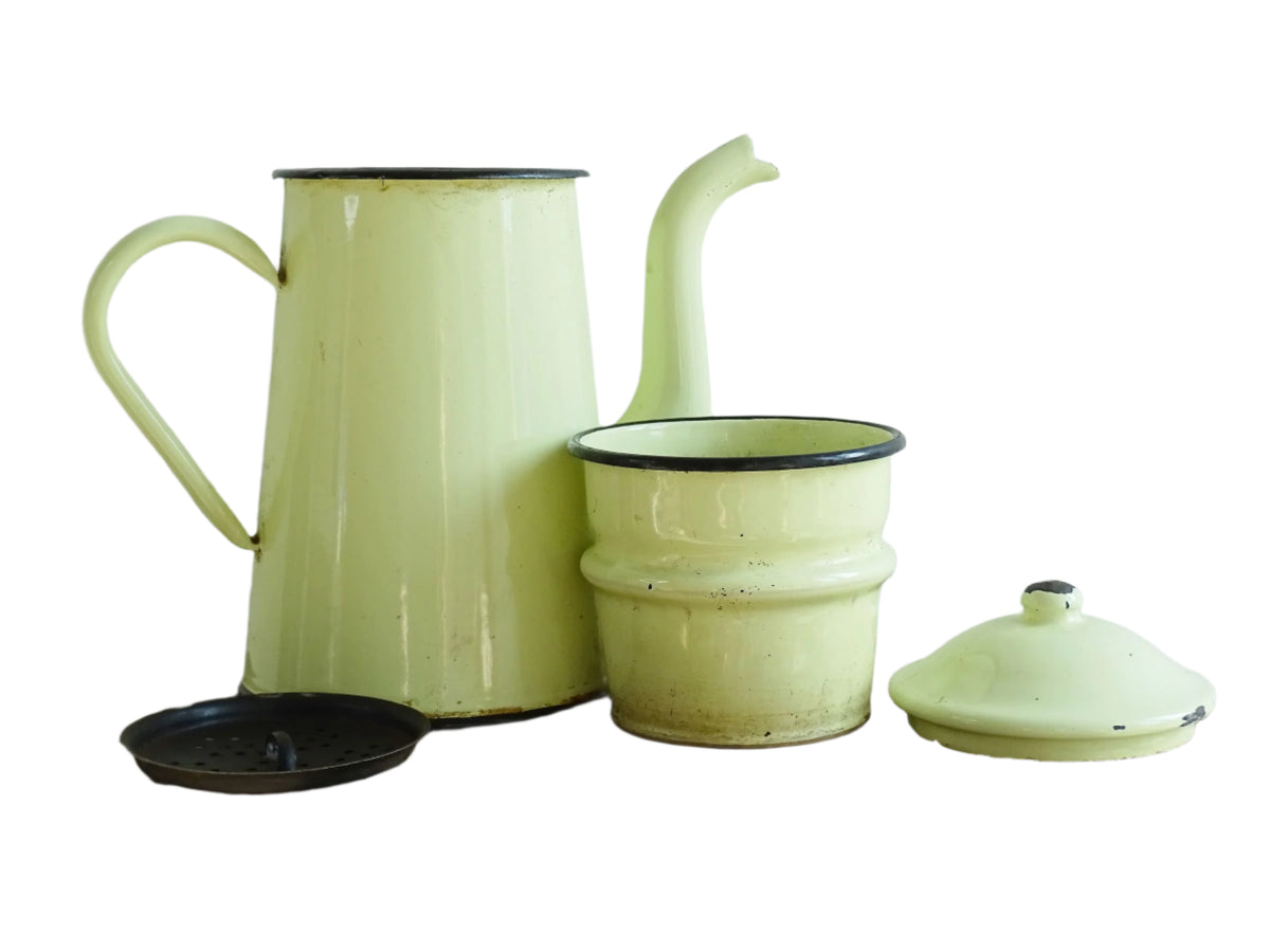 Vintage French Enamel Yellow Coffee Pot