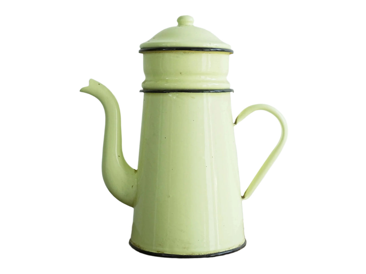 Vintage French Yellow Enamel Coffee Pot