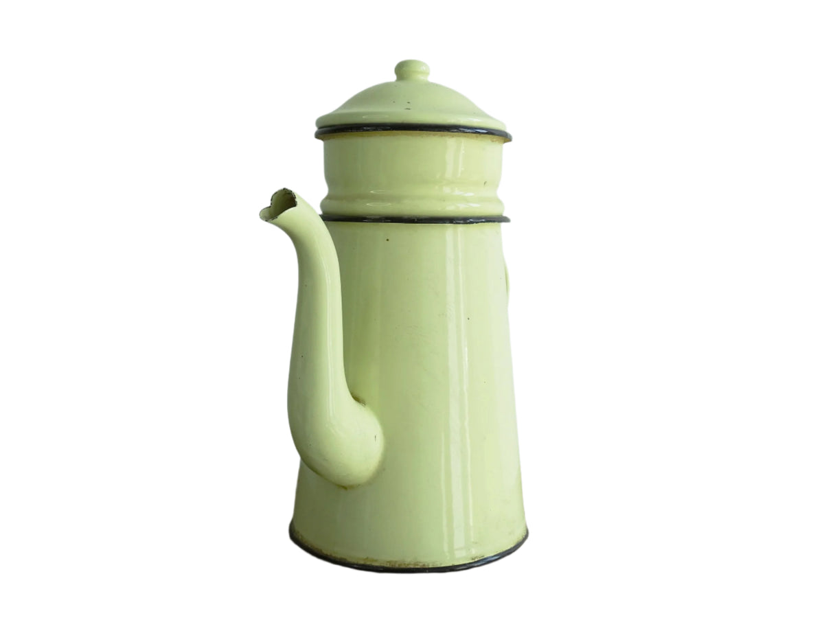 Vintage French Yellow Enamel Coffee Pot