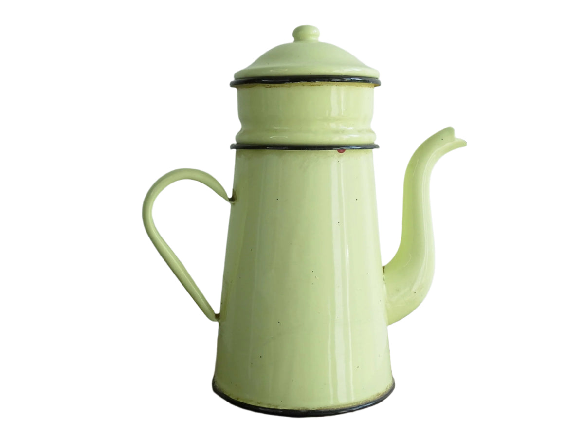 Vintage French Yellow Enamel Coffee Pot