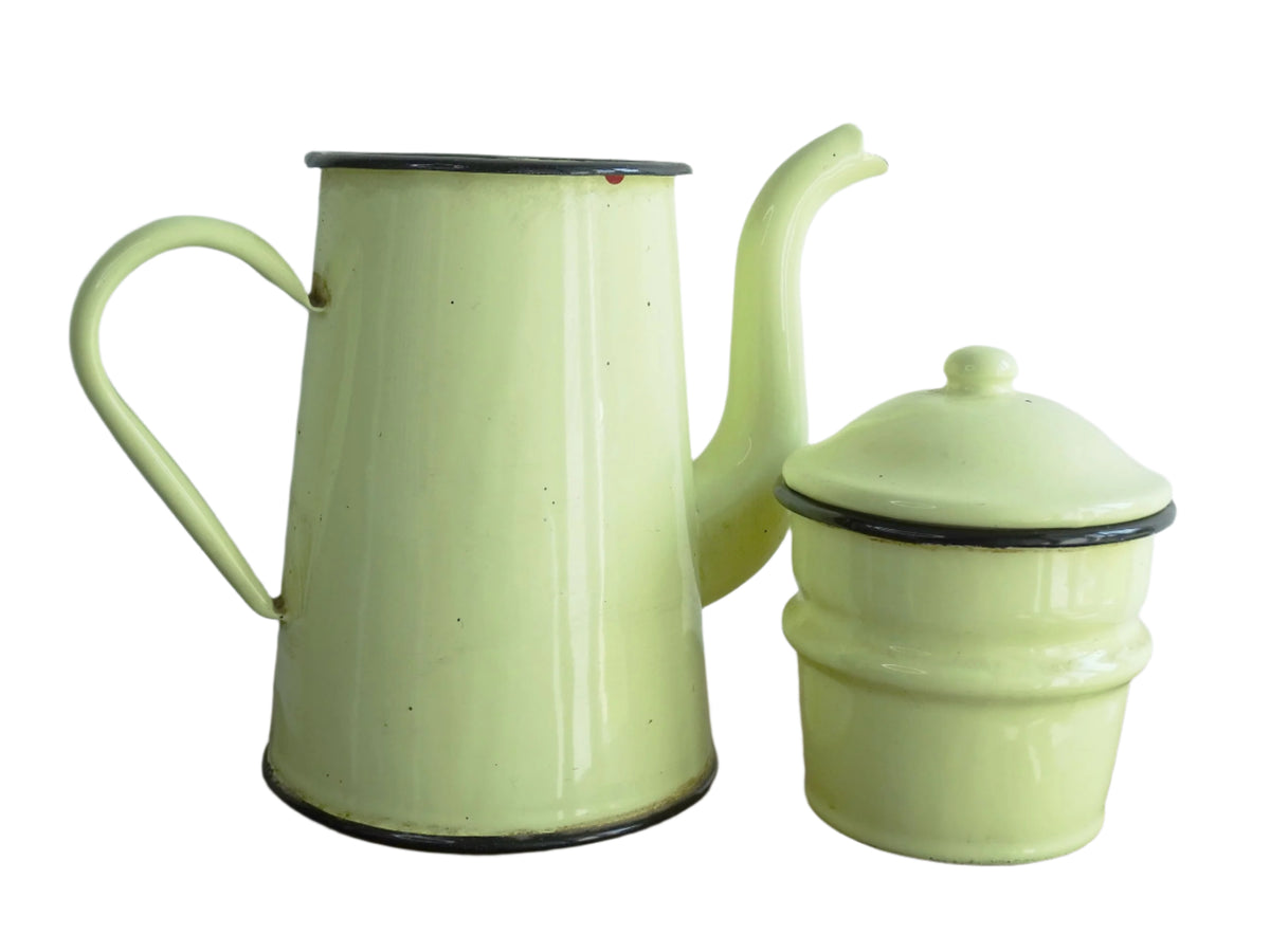 Vintage French Yellow Enamel Coffee Pot