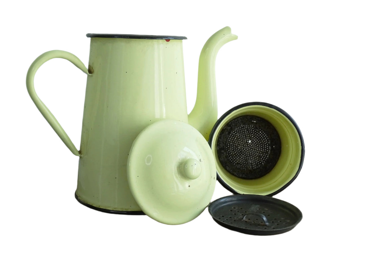 Vintage French Yellow Enamel Coffee Pot