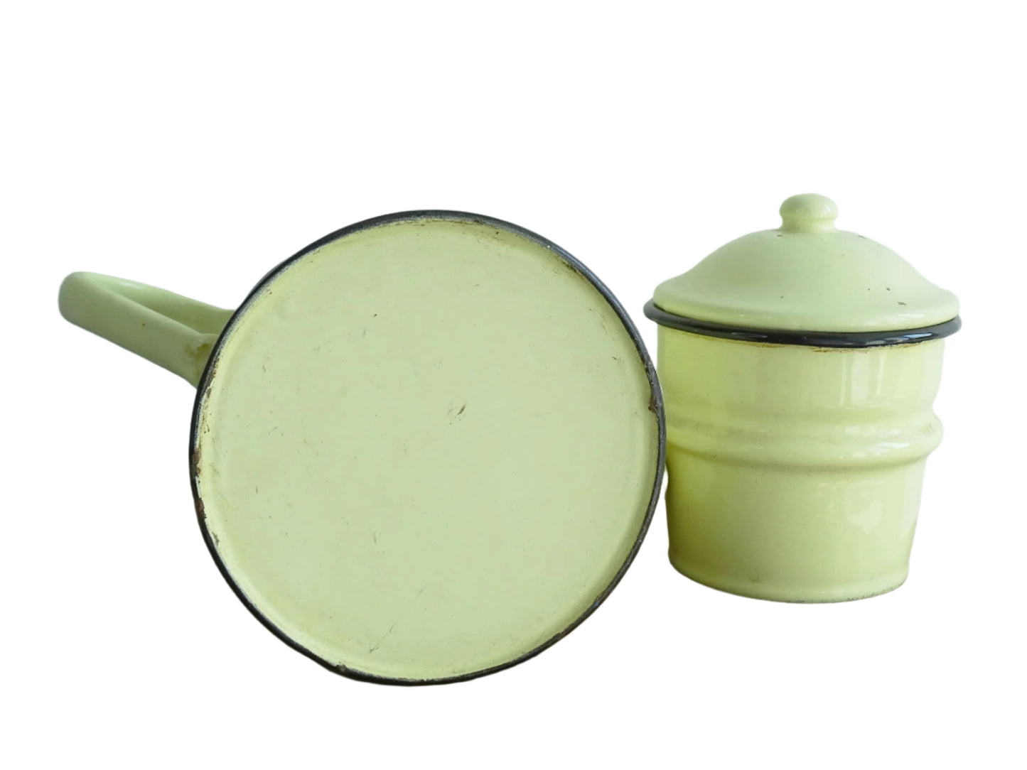 Vintage French Yellow Enamel Coffee Pot