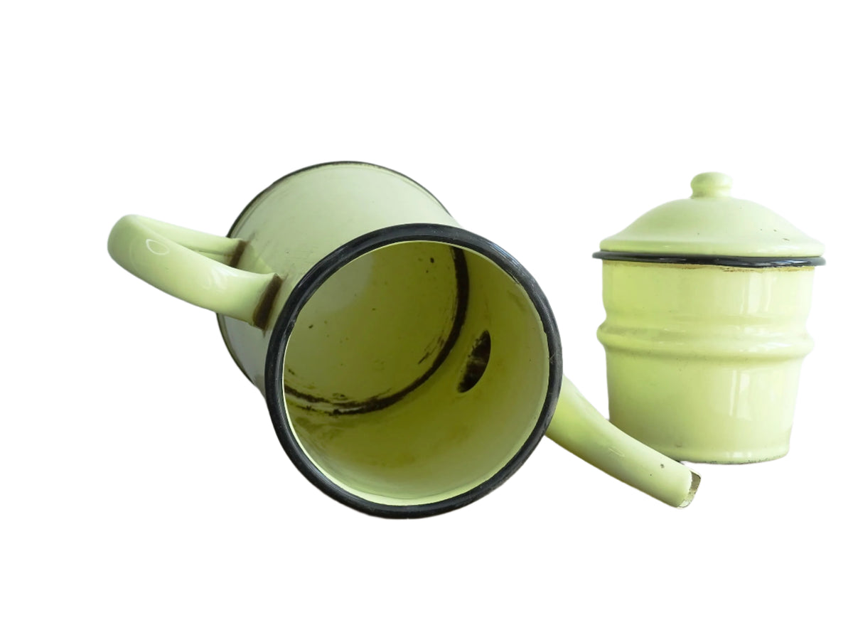 Vintage French Yellow Enamel Coffee Pot