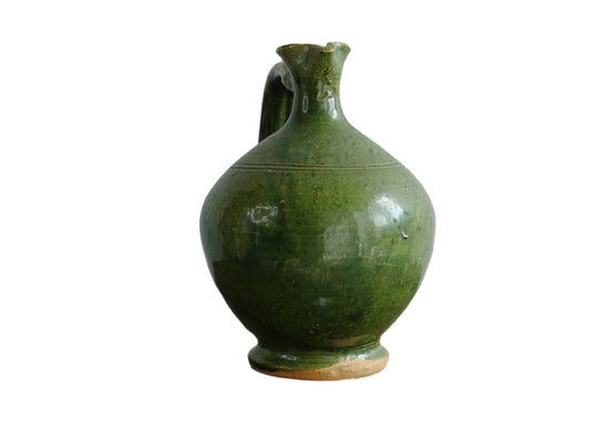 Vintage French Green Glazed Terracotta Jug