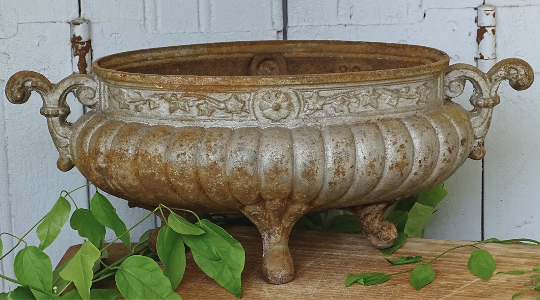 French antique cast iron planter or jardiniere