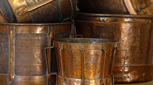 Collection of French antique copper ferrats or copper vessels from the Auvergne region of France. 