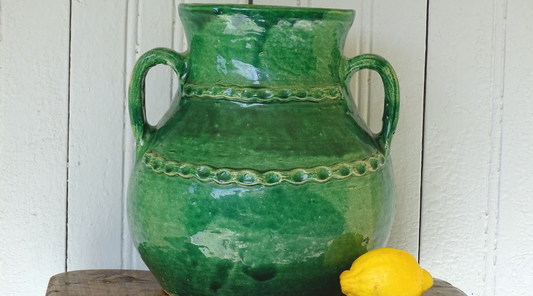 Vintage Green Glazed Pottery Beauronne Vase