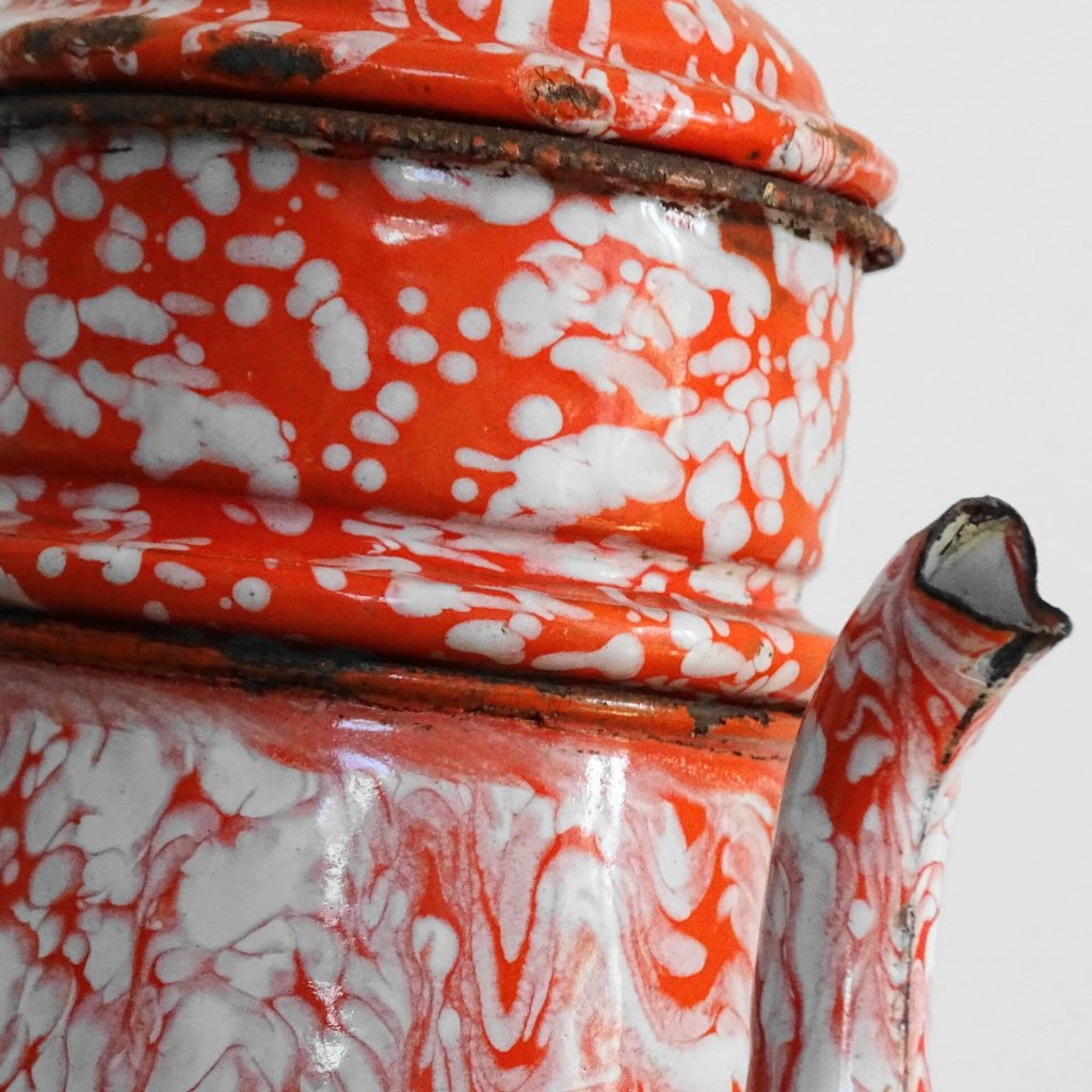 French vintage red enamel coffee pot
