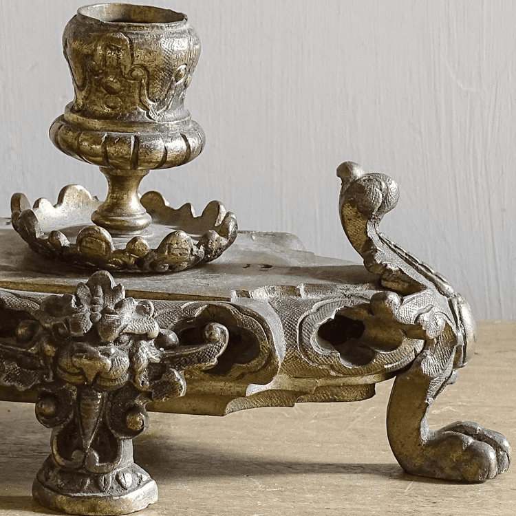 French antique cast metal candle holder fragment