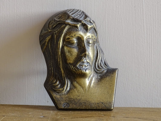 Small French vintage plaque of Christ in brass