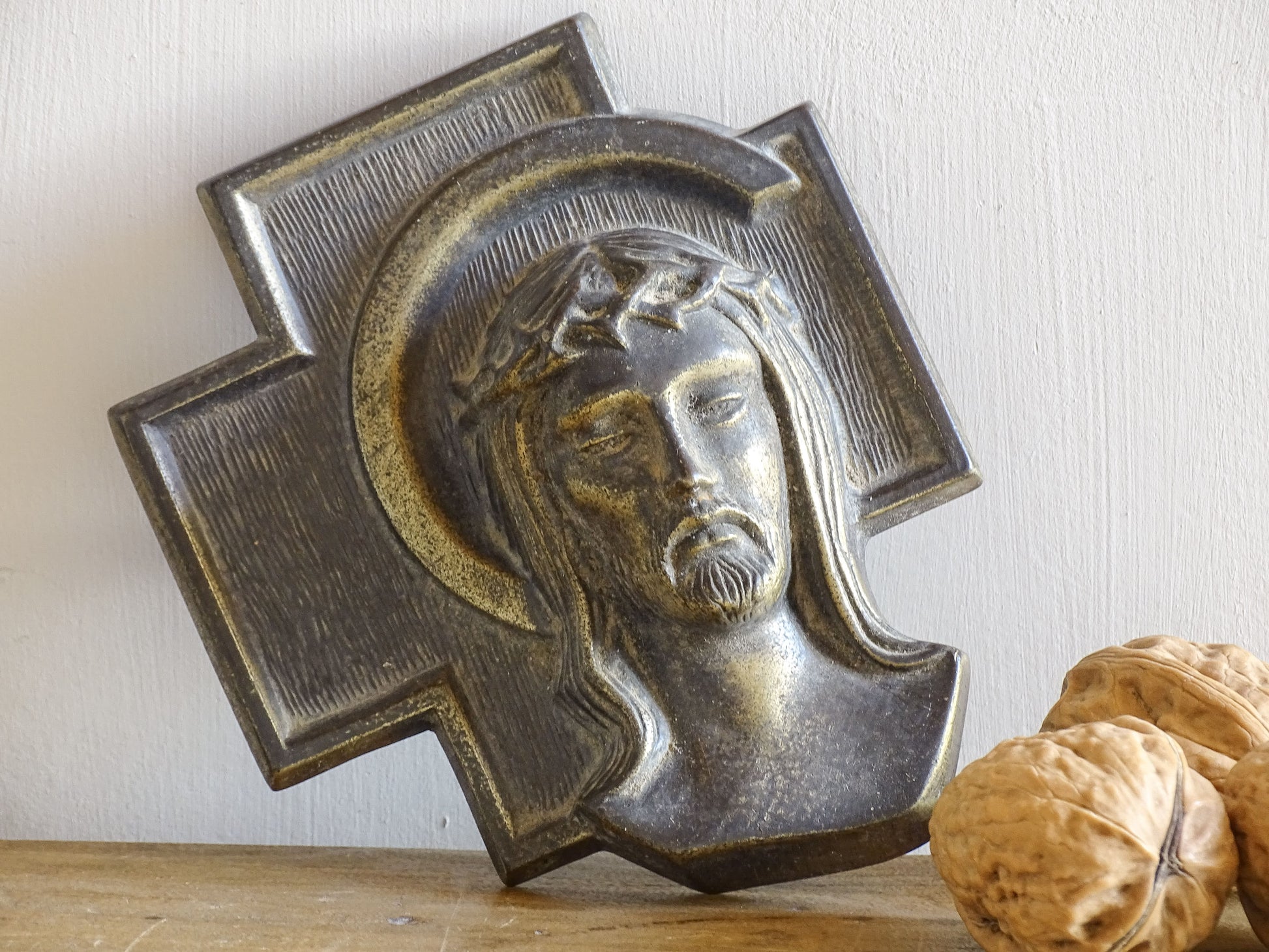 French vintage plaque of Christ
