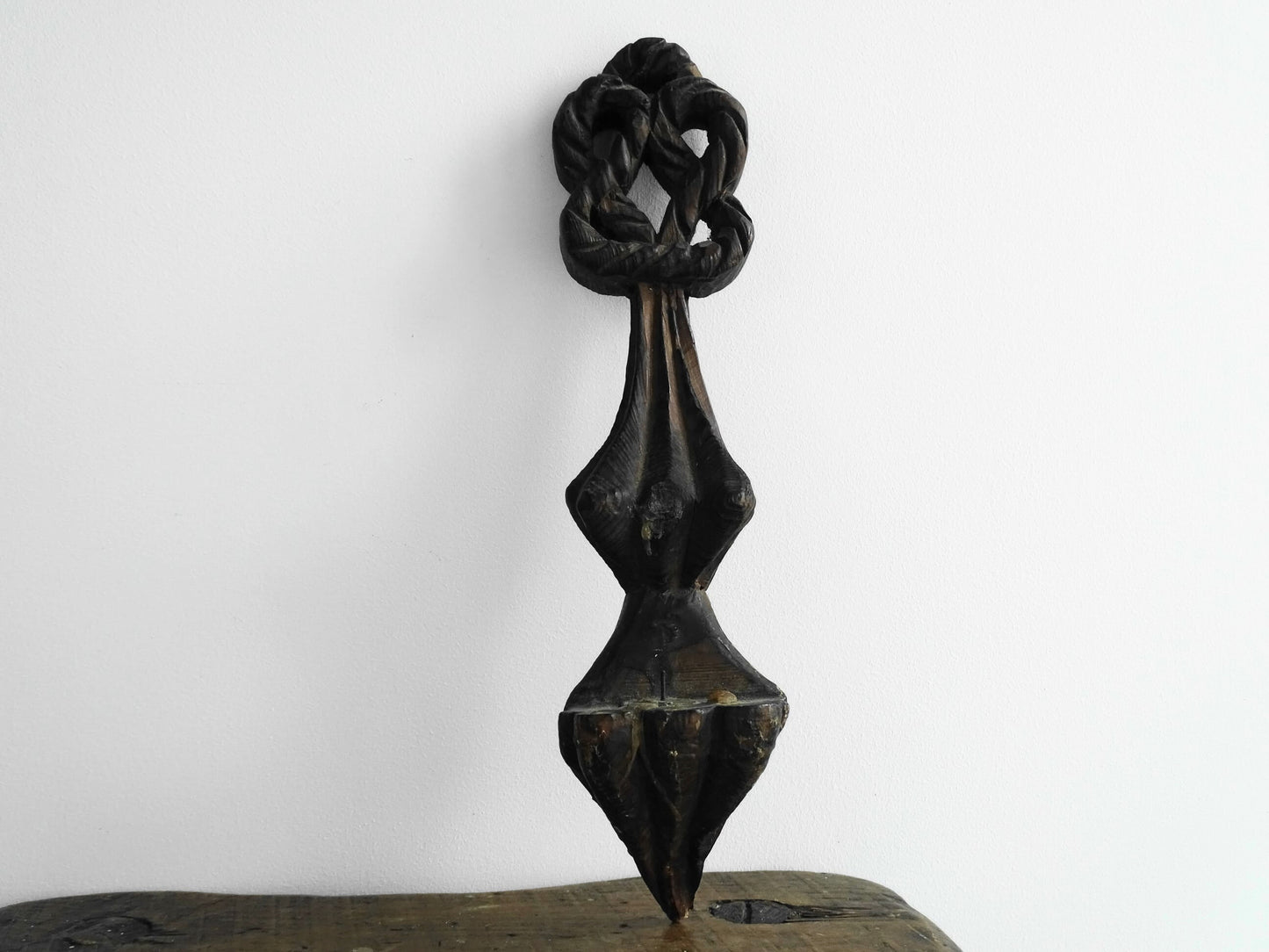 French antique wooden candle sconce with a carved wood detailing and rope effect. Antique wall decor.