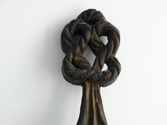 French antique wooden candle sconce with a carved wood detailing and rope effect. Antique wall decor.