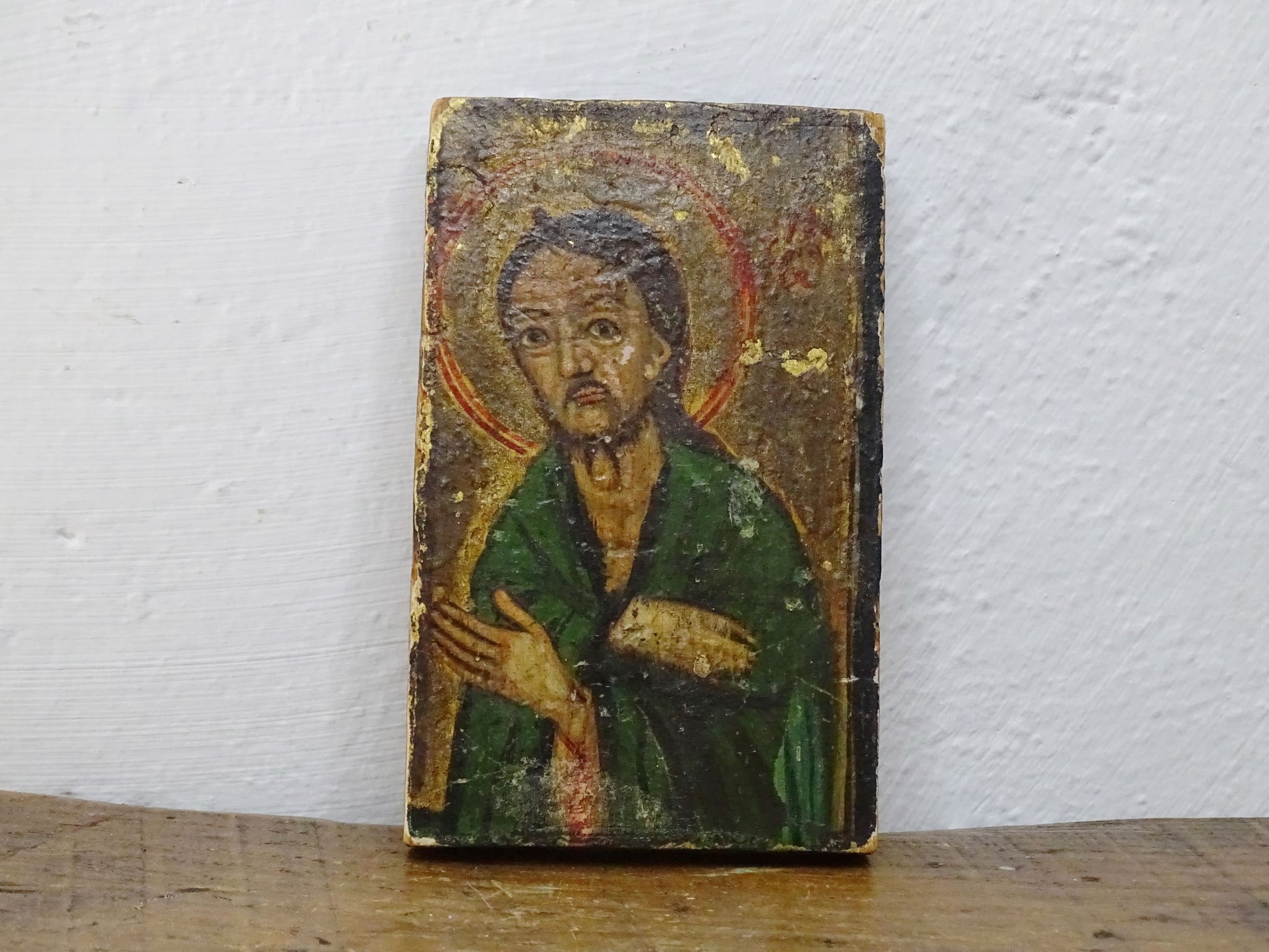 Antique Christian Icon on Wooden Board