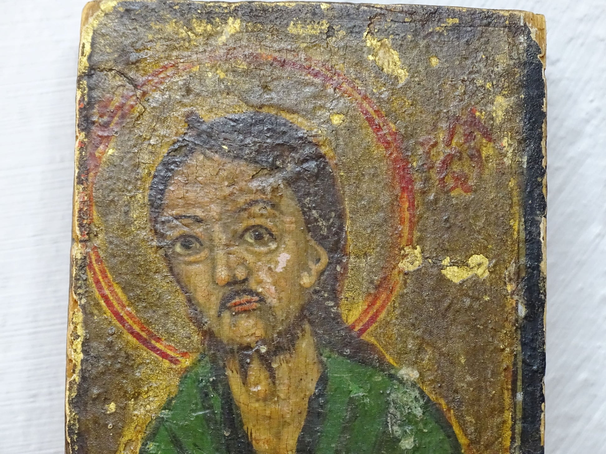 Antique Christian Icon on Wooden Board