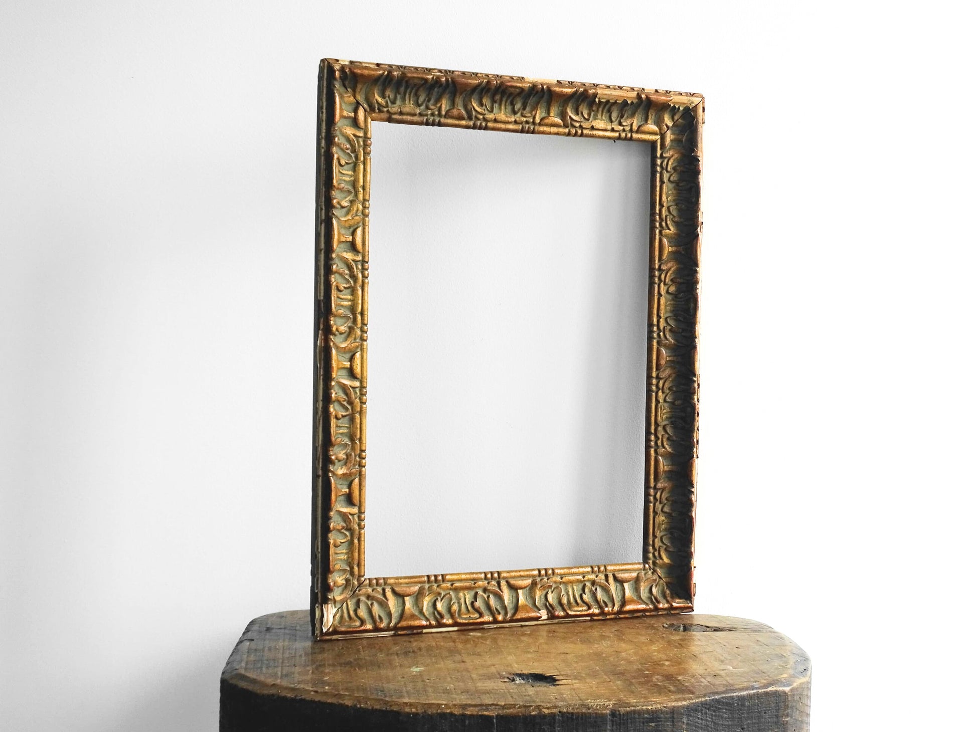 French antique gold picture frame, timeworn antique frame in gilt wood. 